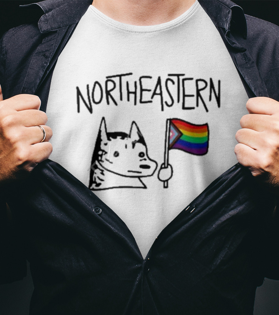 Northeastern Pride Hoosky With Rainbow Flag T-Shirt