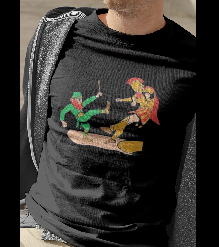 Notre Dame Leprechaun Vs. Trojan Warrior Kick Battle T-Shirt
