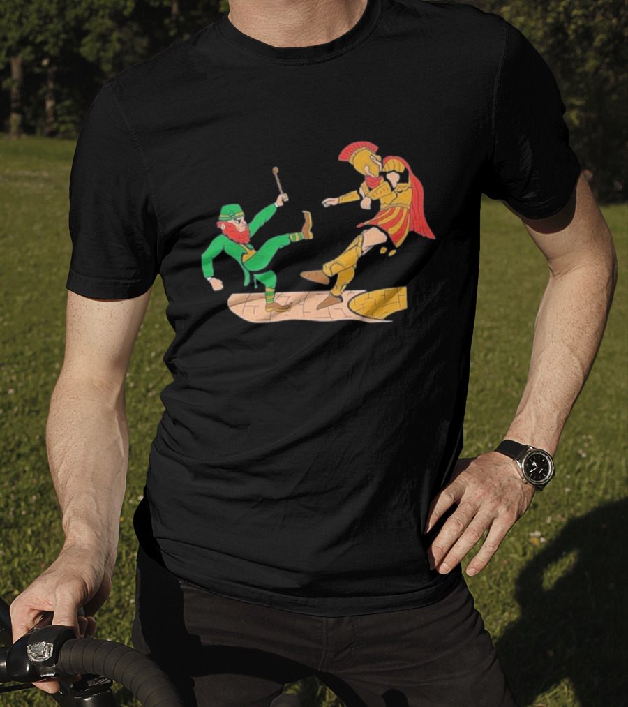 Notre Dame Leprechaun Vs. Trojan Warrior Kick Battle T-Shirt