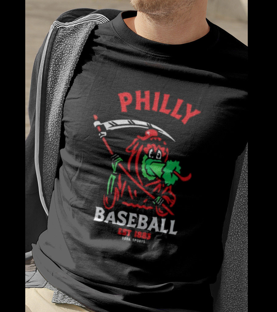 Philly Baseball Est 1883 Soda Sports Phillie Phanatic Grim Reaper T-Shirt