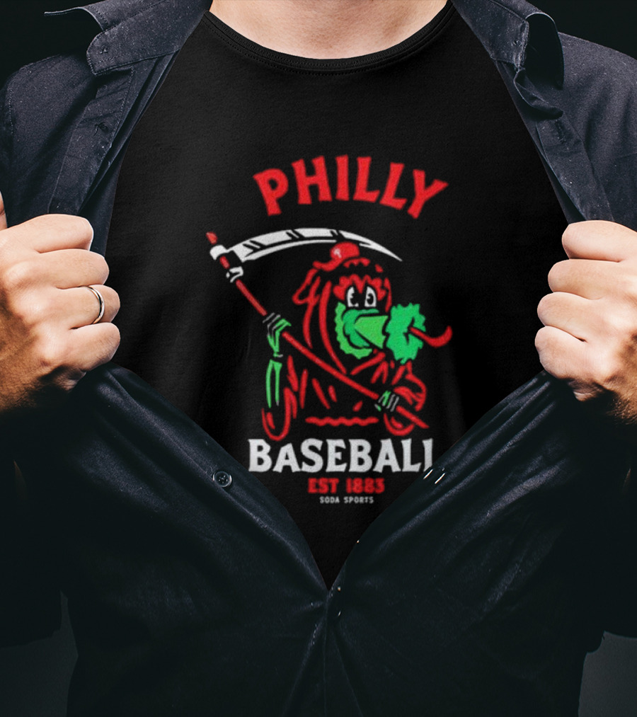 Philly Baseball Est 1883 Soda Sports Phillie Phanatic Grim Reaper T-Shirt