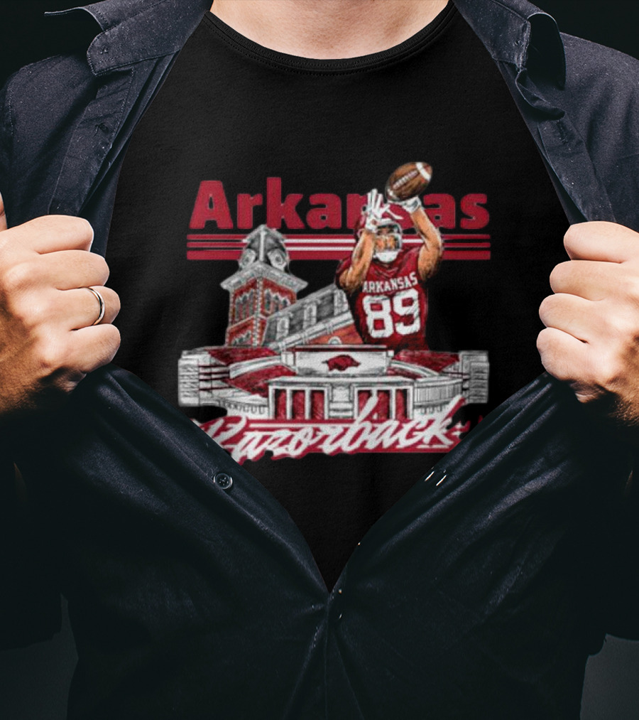 Arkansas Razorbacks Nathan Bax 89 Collegiate Landmarks Football Receiver T-Shirt