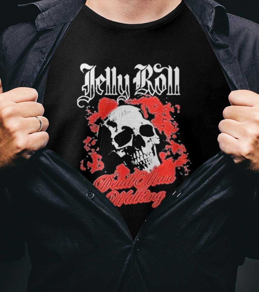 Jelly Roll Dead Man Walking Black Floral Skull Roses T-Shirt