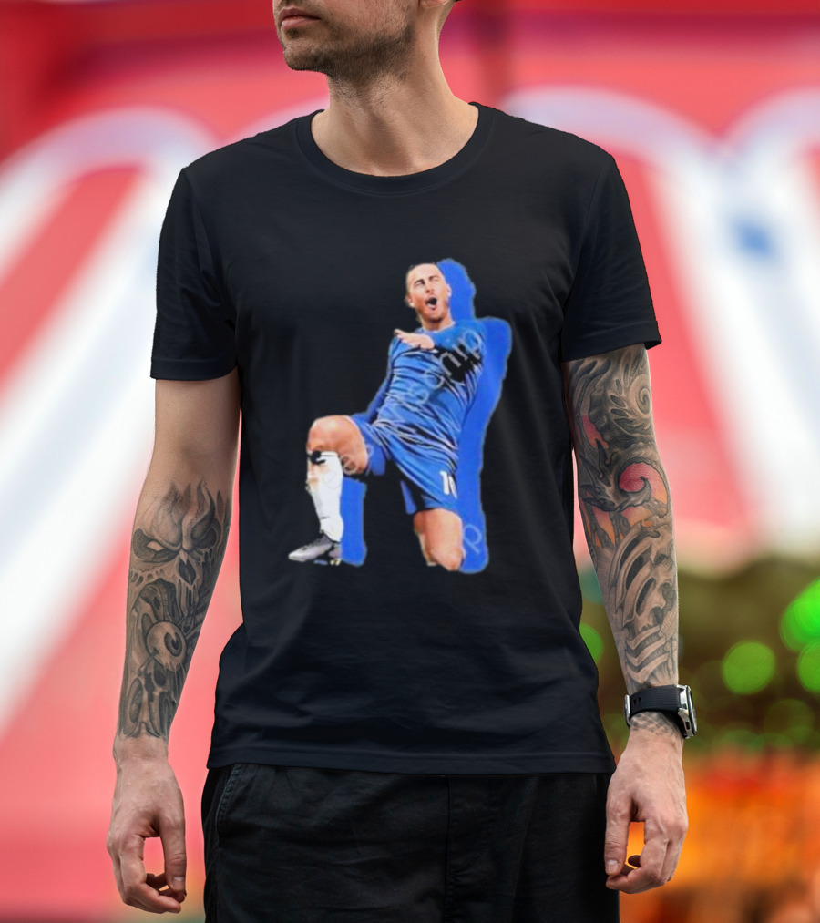 The By Line Show Garden Of Eden Celebration Pose Soccer Player in Blue Jersey T-Shirt