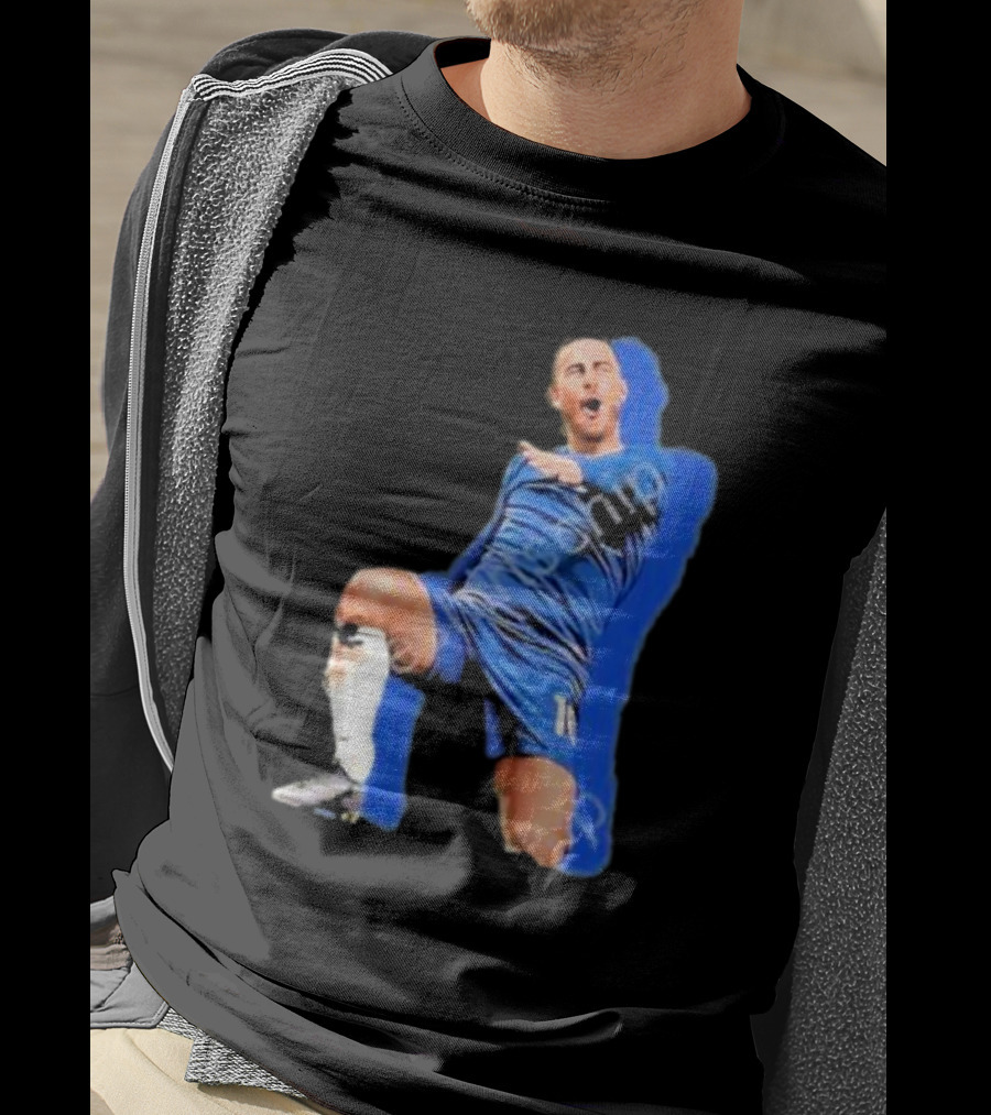 The By Line Show Garden Of Eden Celebration Pose Soccer Player In Blue Jersey T-Shirt