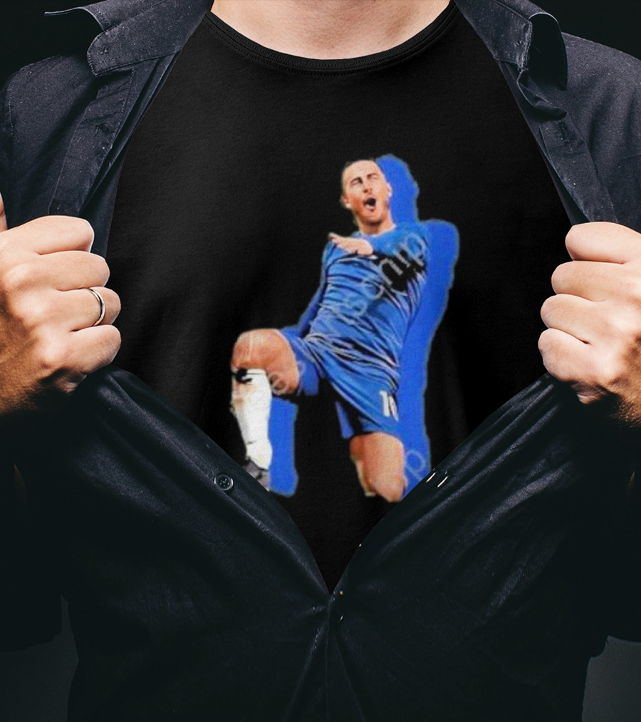 The By Line Show Garden Of Eden Celebration Pose Soccer Player In Blue Jersey T-Shirt