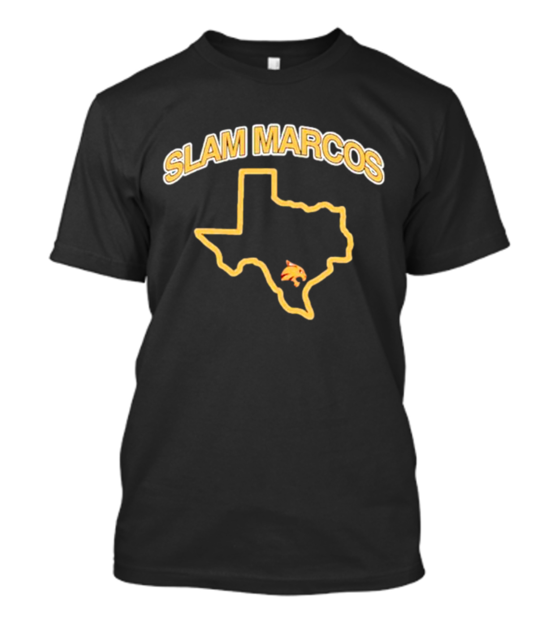 Slam Marcos Texas With State Outline And Bobcat T-Shirt