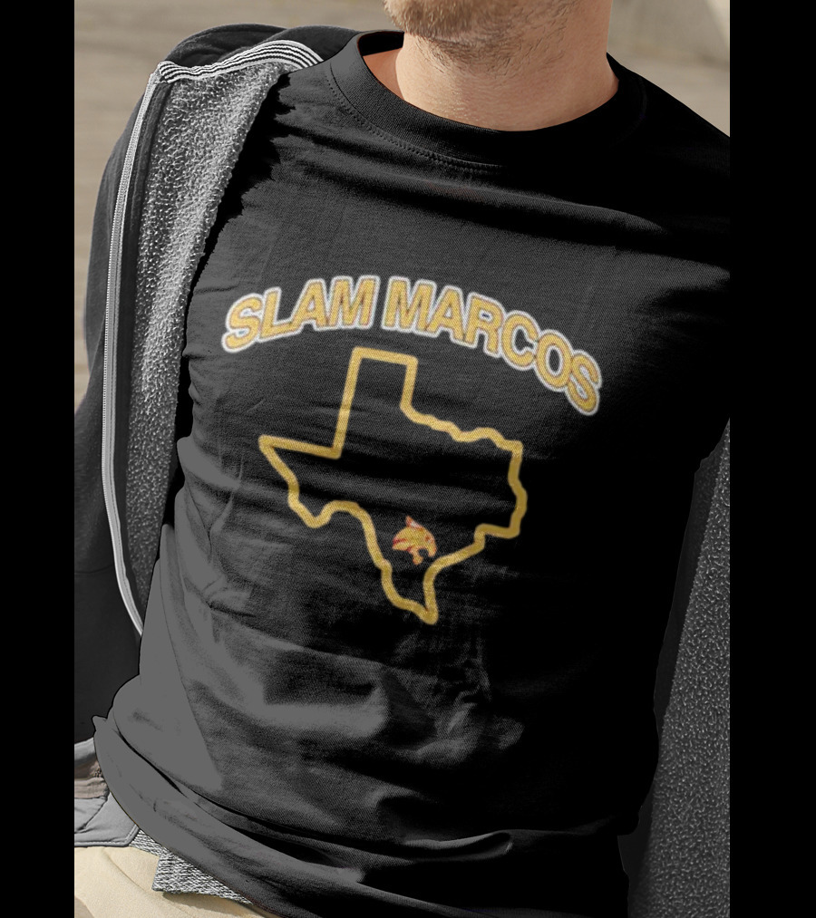 Slam Marcos Texas With State Outline And Bobcat T-Shirt