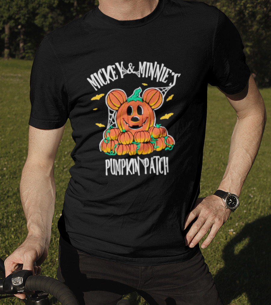 Mickey And Minnie's Pumpkin Patch Halloween Pumpkin Character With Ears And Spider Webs T-Shirt