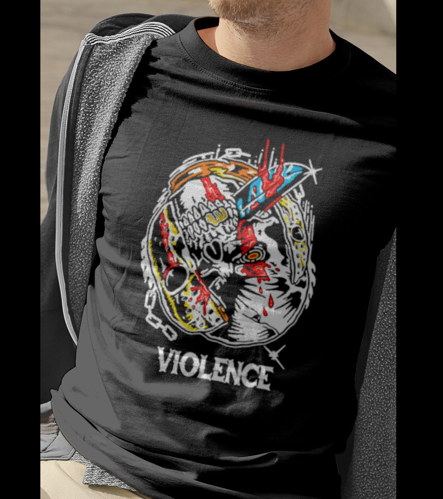 Slasher Mask Chainsaw Knife Violence T-Shirt
