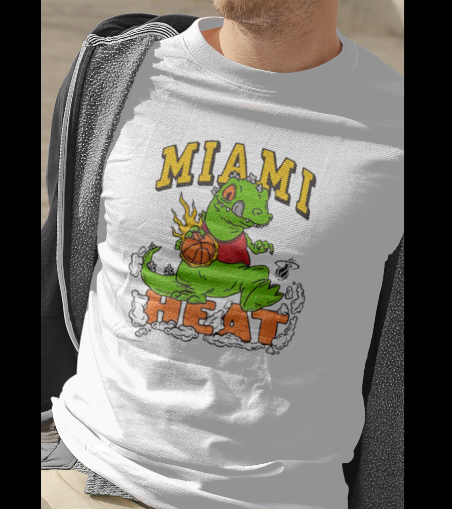 Miami Heat Reptar Holding Basketball Rugrats Crossover T-Shirt