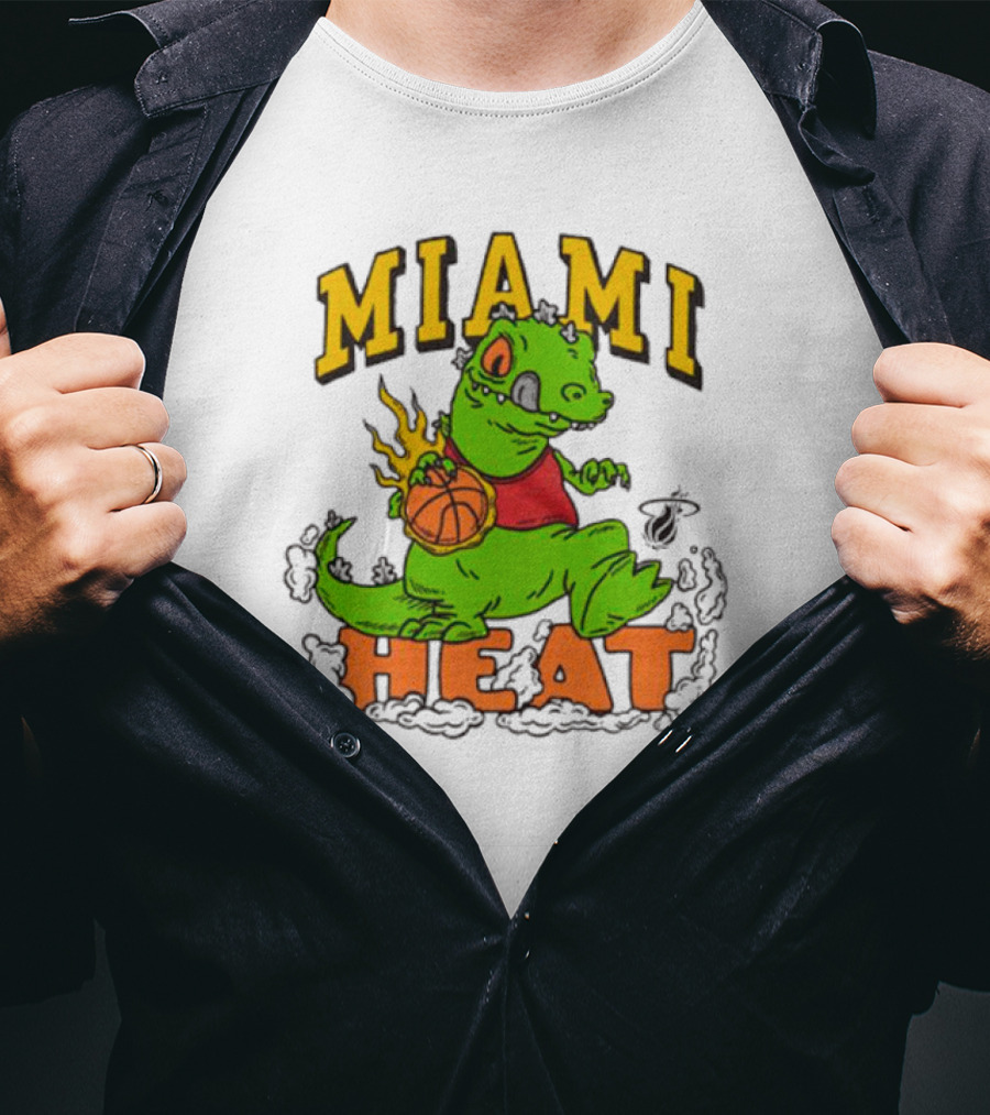 Miami Heat Reptar Holding Basketball Rugrats Crossover T-Shirt