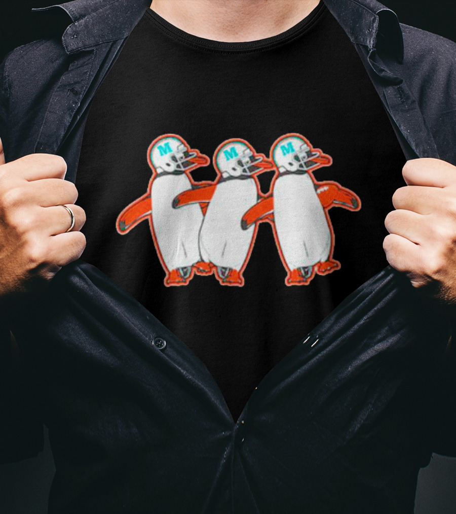 Miami Hurricanes Penguins Marching With Helmets T-Shirt