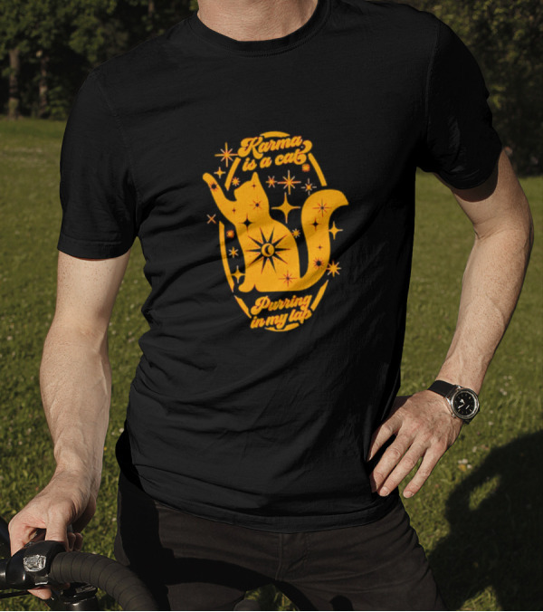 Karma Is A Cat Purring In My Lap With Celestial Stars And Moon T-Shirt