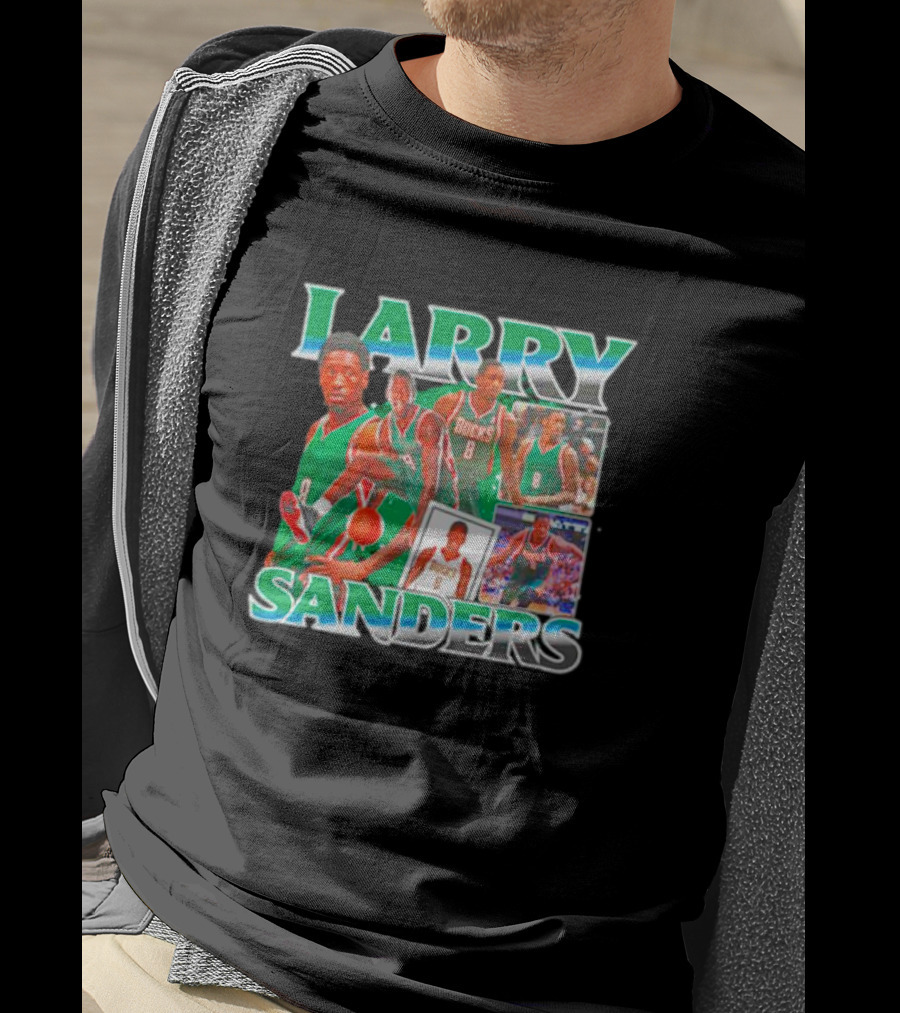 Larry Sanders Bucks Vintage Basketball Collage T-Shirt
