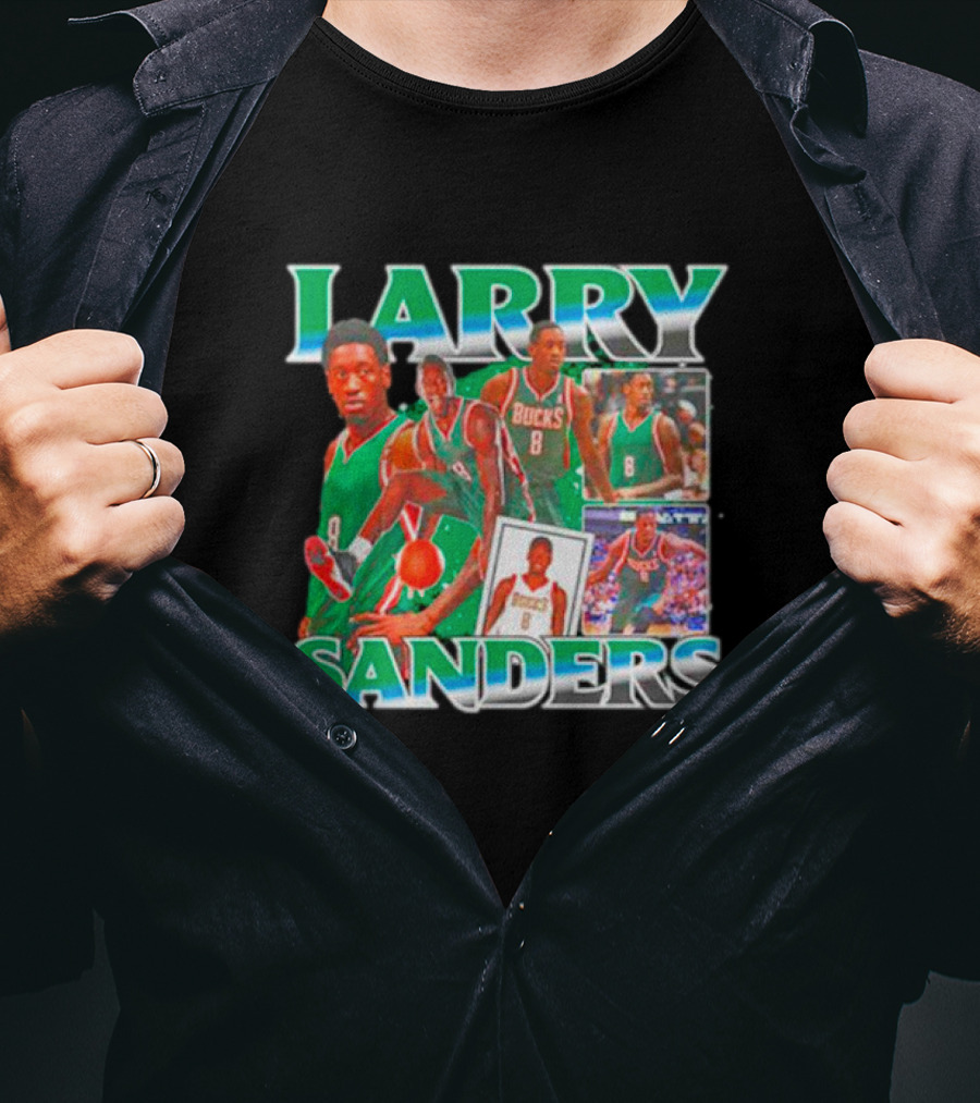 Larry Sanders Bucks Vintage Basketball Collage T-Shirt