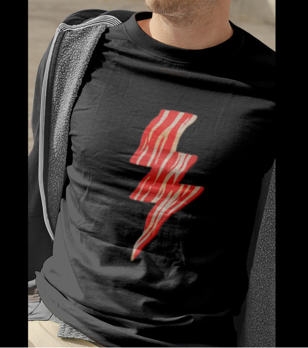 Last Man On Earth Bacon Lightning Bolt Striped 로고 T-Shirt