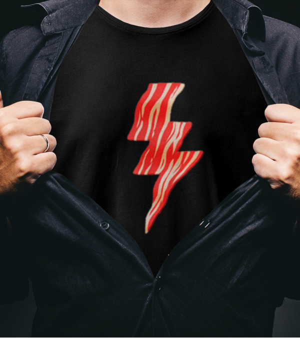 Last Man On Earth Bacon Lightning Bolt Striped 로고 T-Shirt