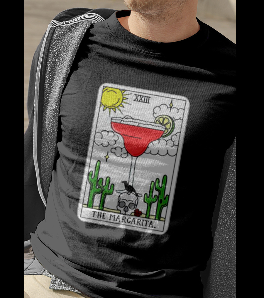 The Margarita Tarot Card With Sun Cacti Skull And Raven T-Shirt