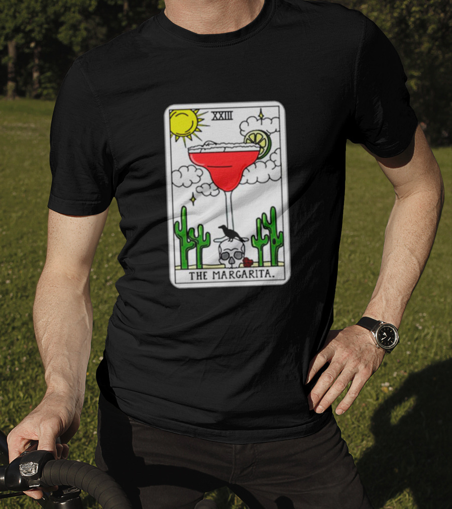 The Margarita Tarot Card With Sun Cacti Skull And Raven T-Shirt
