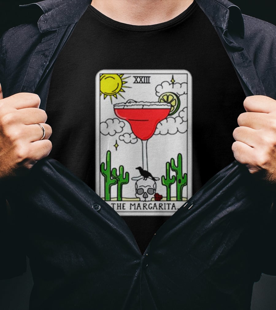 The Margarita Tarot Card With Sun Cacti Skull And Raven T-Shirt