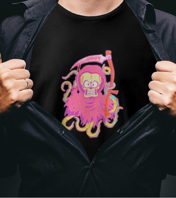 Mark Hoppus Hi My Name Is Mark Reaper Retro Neon Grim Reaper T-Shirt
