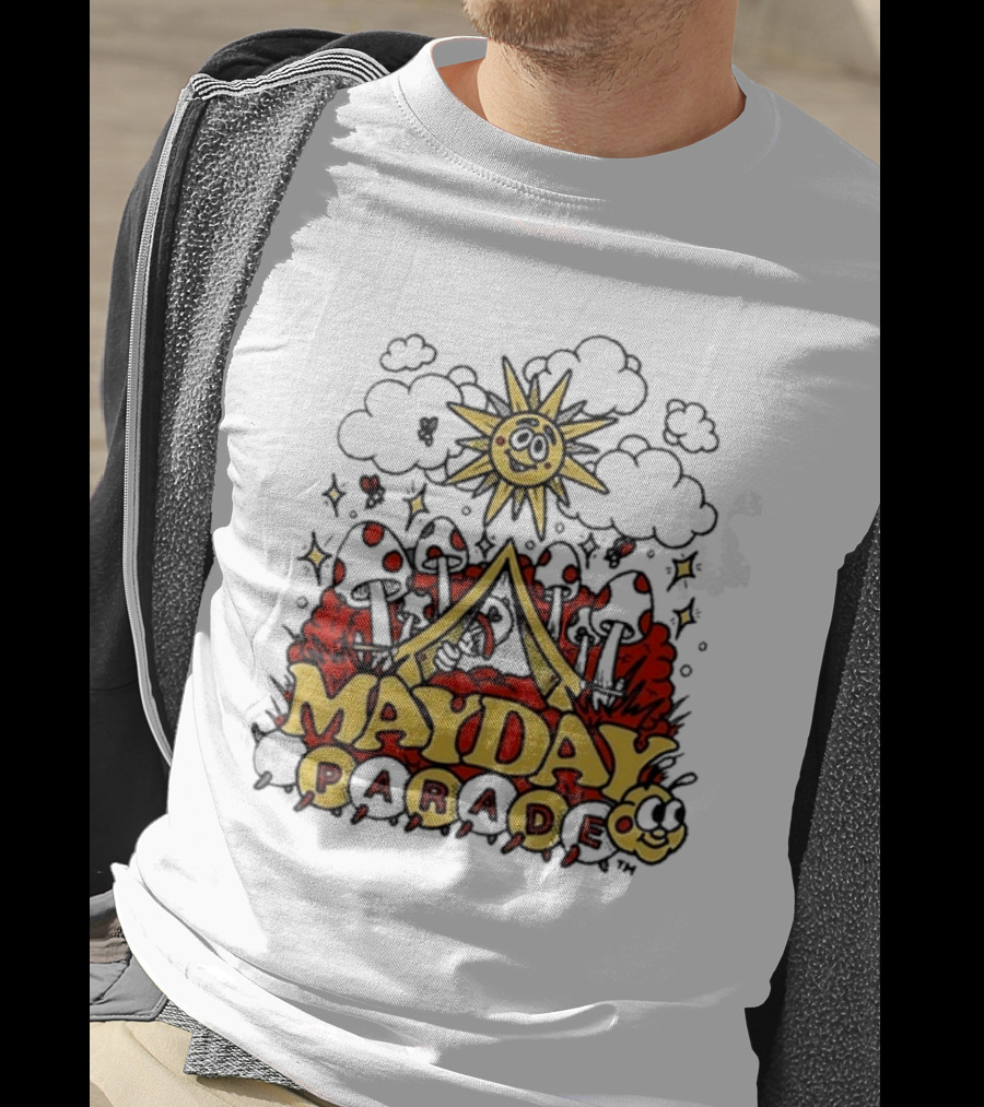 Mayday Parade Whimsical Sun And Mushrooms Caterpillar T-Shirt