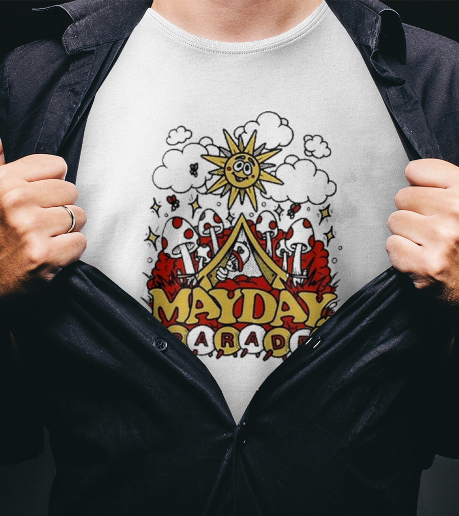 Mayday Parade Whimsical Sun And Mushrooms Caterpillar T-Shirt
