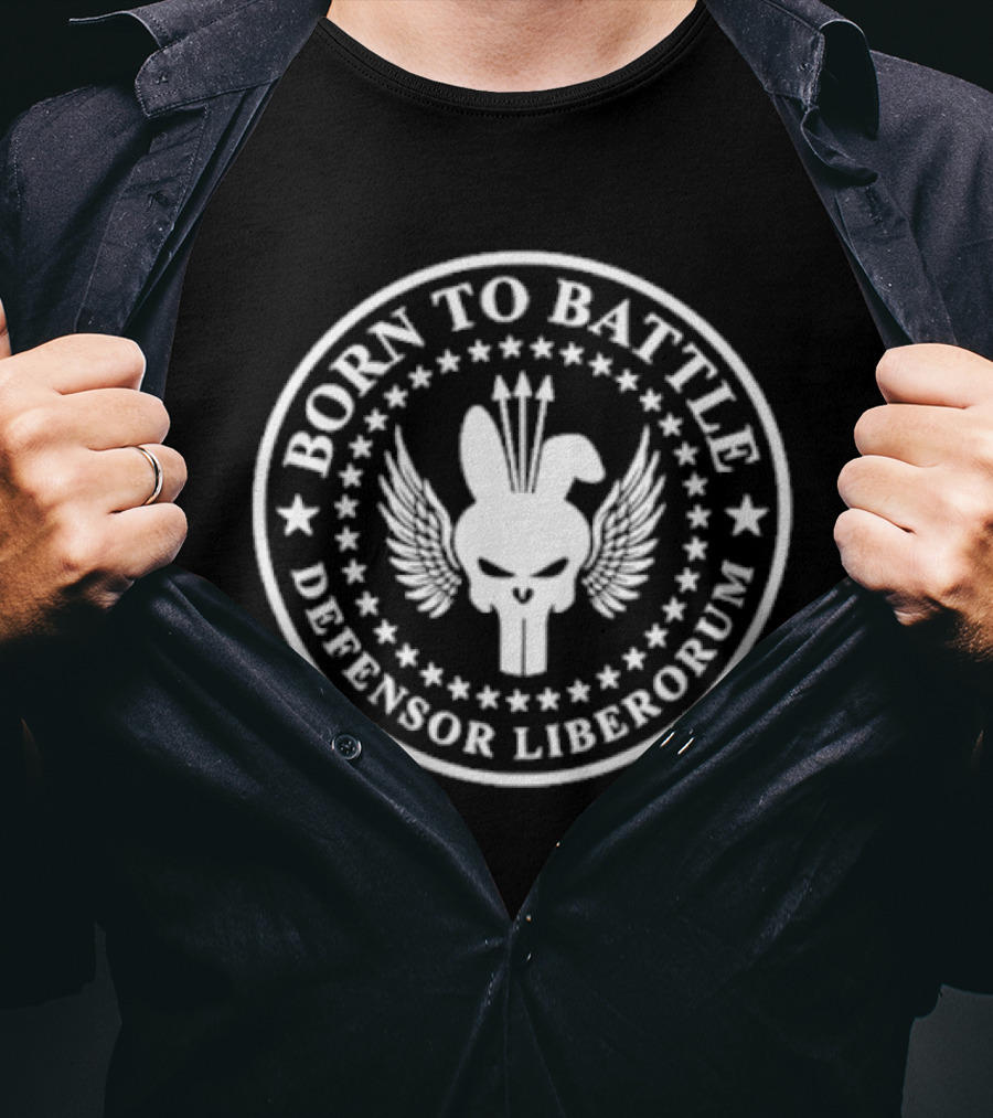 Born To Battle Defensor Liberorum Roman Gladiator Sword And Shield T-Shirt