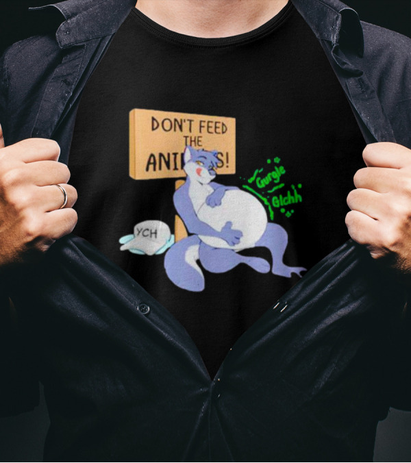 Don’t Feed The Animals Gurgle Glchh YCH Cartoon Fox Plush Stomach T-Shirt