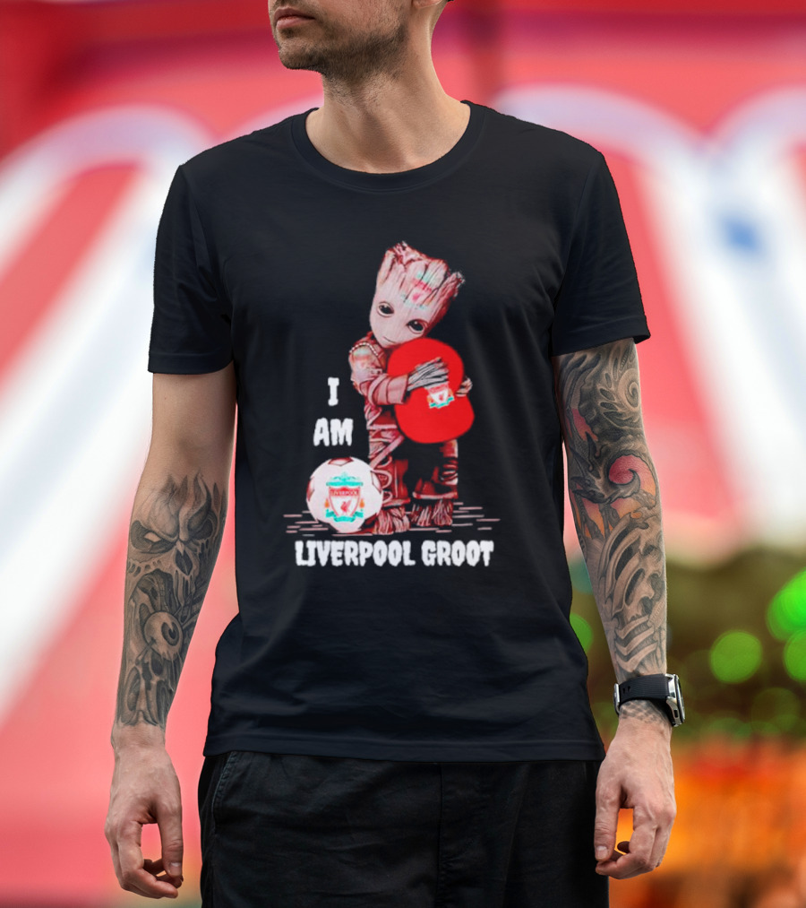Groot I Am Liverpool FC Soccer Ball Hugging Tree Creature T-Shirt