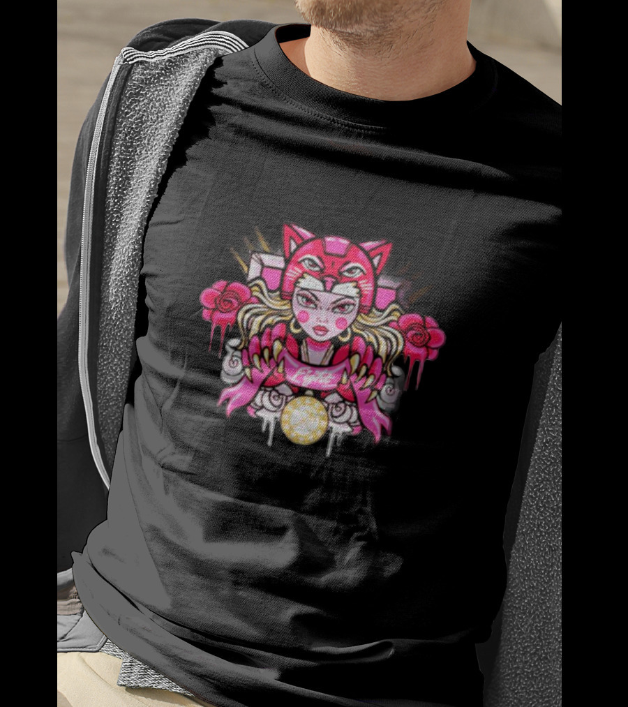 Florida Pink In The Rink Elite Hockey Anime Cat Rose Motif T-Shirt