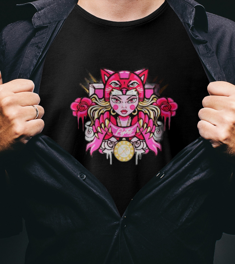 Florida Pink In The Rink Elite Hockey Anime Cat Rose Motif T-Shirt