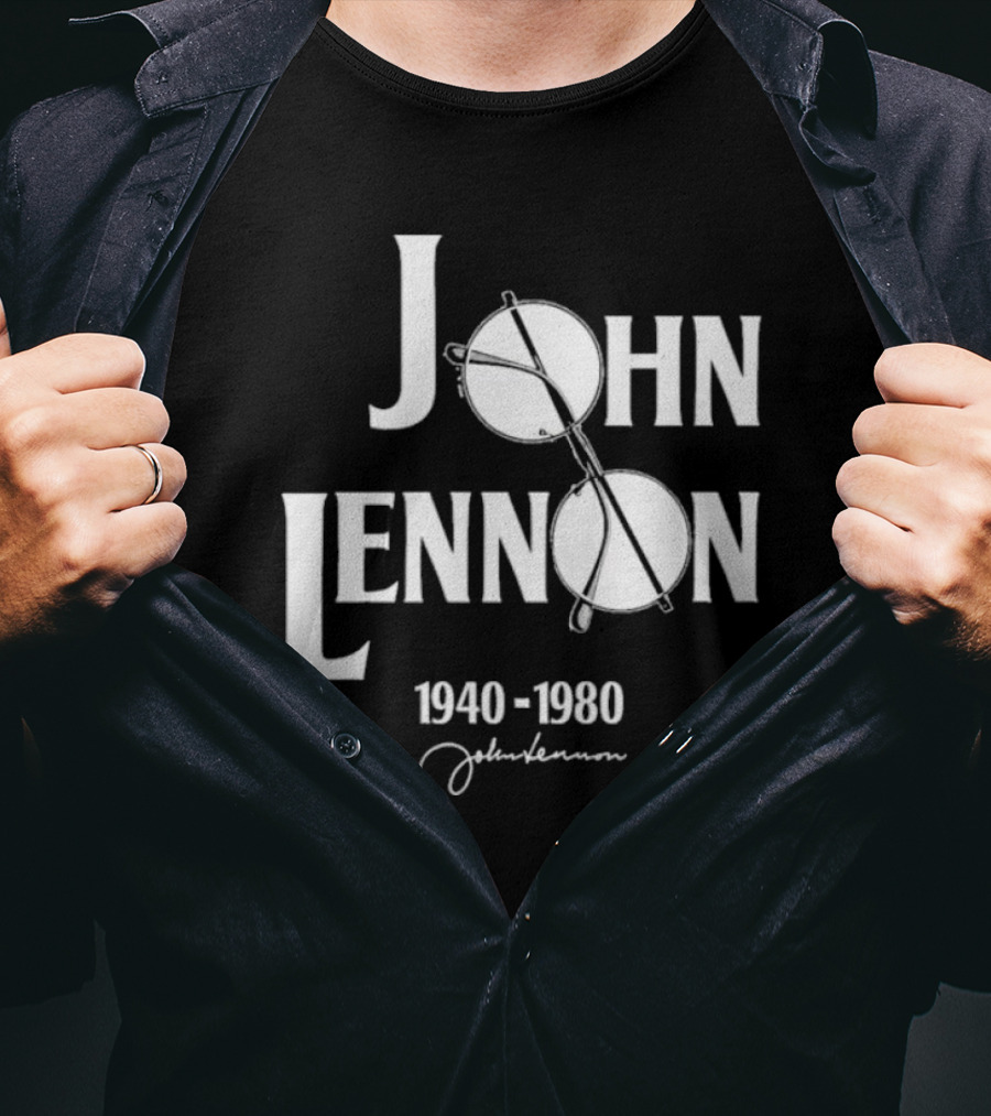 John Lennon 1940-1980 Peace Symbol Signature T-Shirt