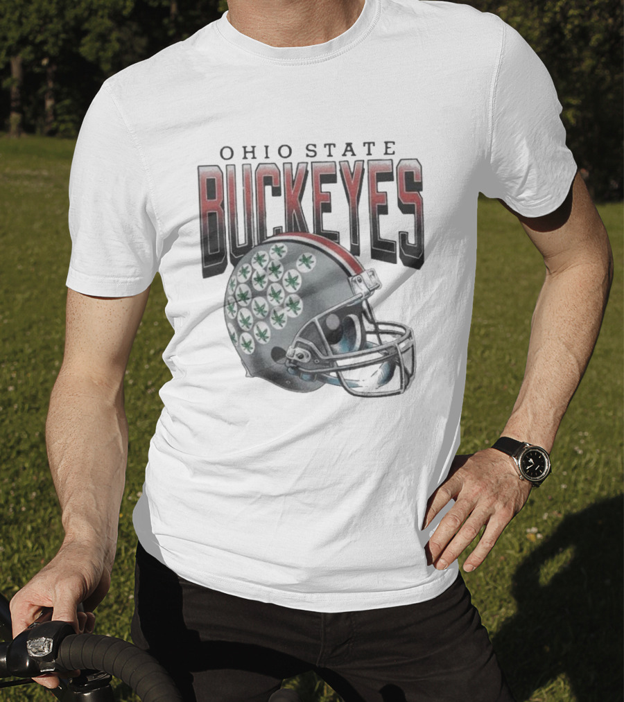 Ohio State Buckeyes Helmet With Leaf Stickers T-Shirt