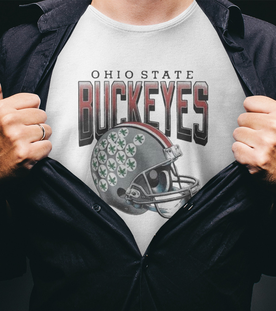 Ohio State Buckeyes Helmet With Leaf Stickers T-Shirt