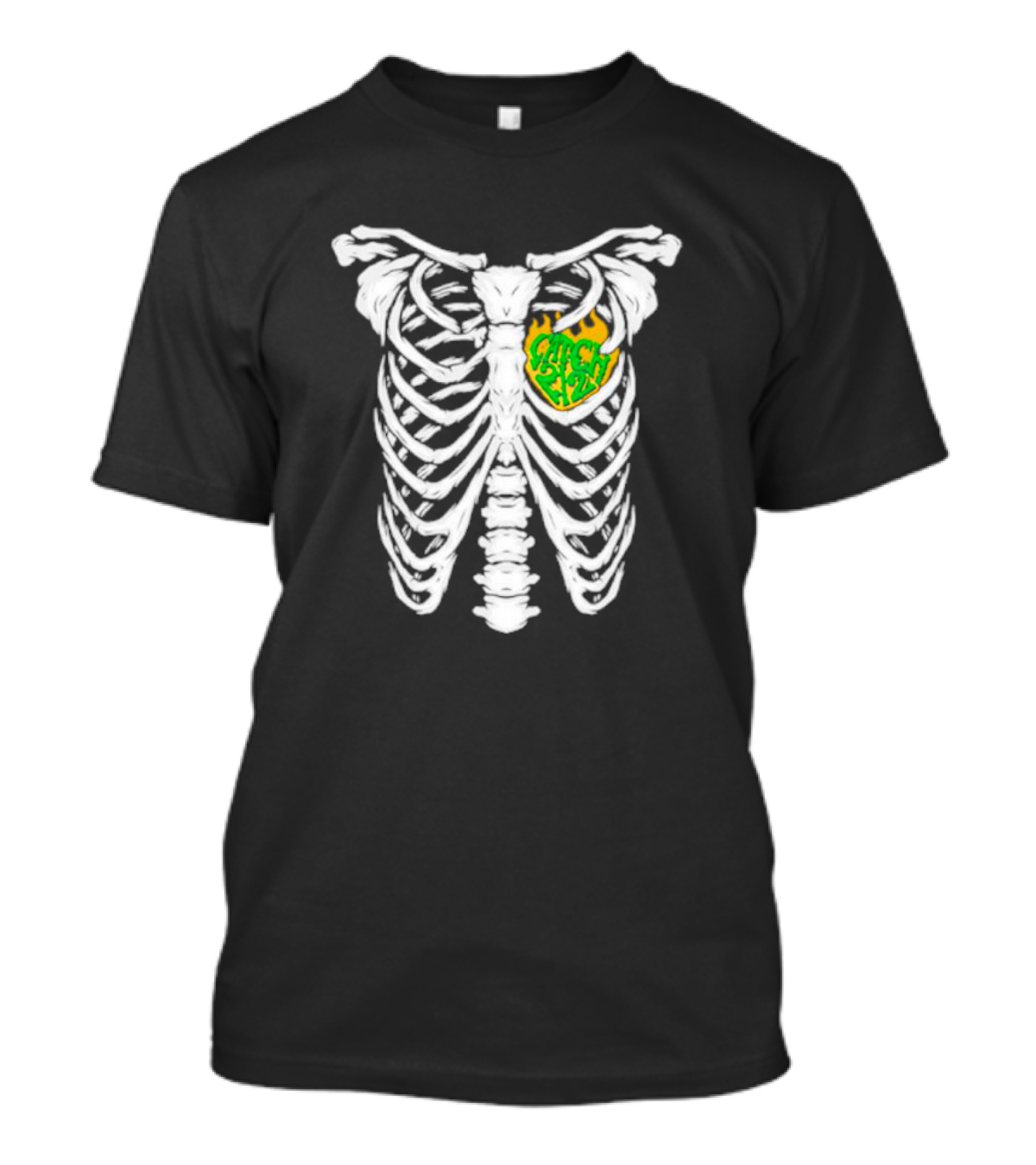 Catch 2 2 Never Die Skeleton Ribcage Flame T-Shirt