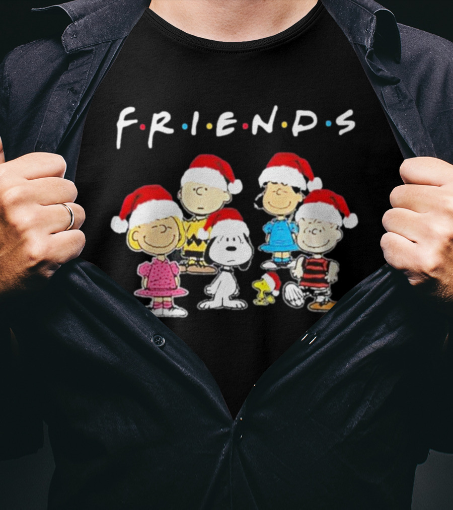 Charlie Brown Snoopy Woodstock Friends Christmas Santa Hats T-Shirt