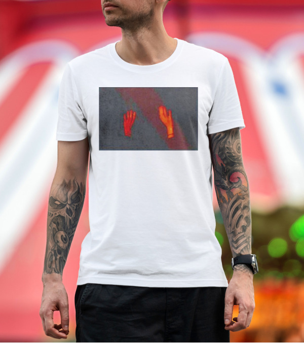 Premium T-Shirt: Hands to the Sky Vibrant Red Elevated Gesture T-Shirt Hands to the Sky Vibrant Red Elevated Gesture T-Shirt