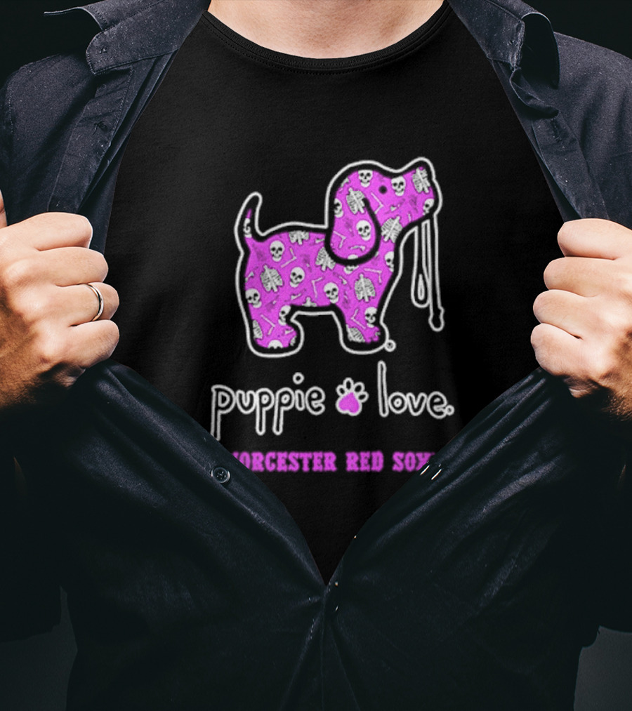 Puppie Love Worcester Red Sox Pink Heart Dog T-Shirt