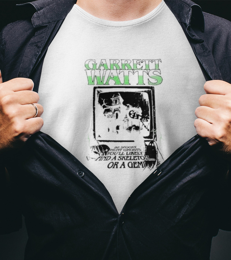 Garrett Watts Haunted Ghosts Skeleton Gem TV House Image T-Shirt