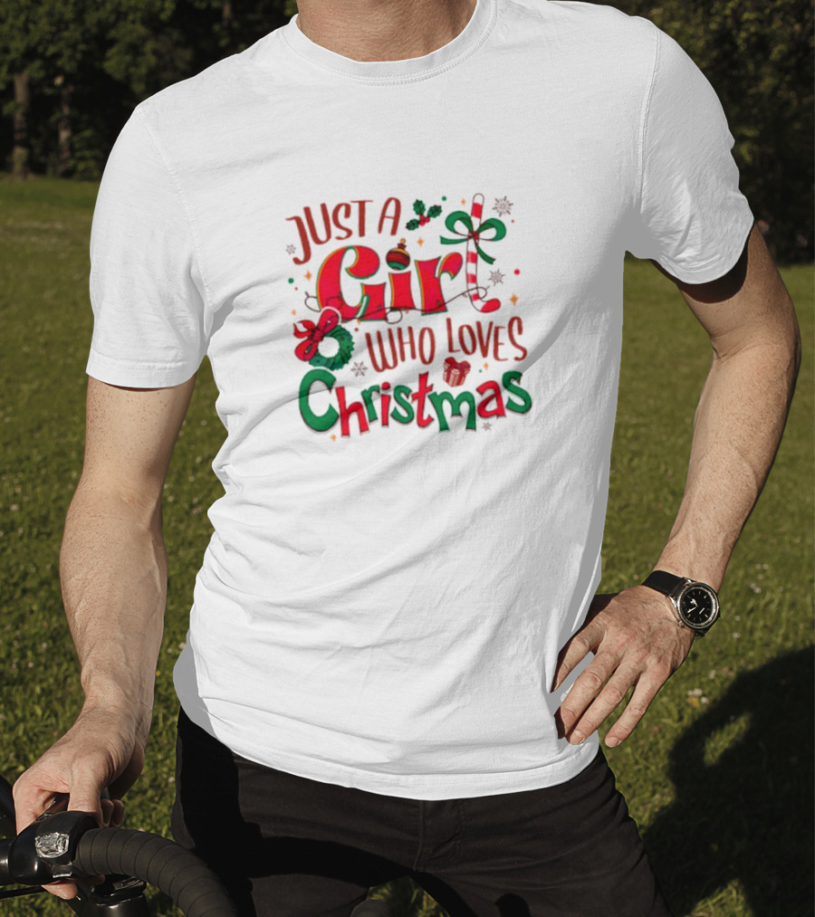 Just A Girl Who Loves Christmas With Festive Icons And Decorations T-Shirt