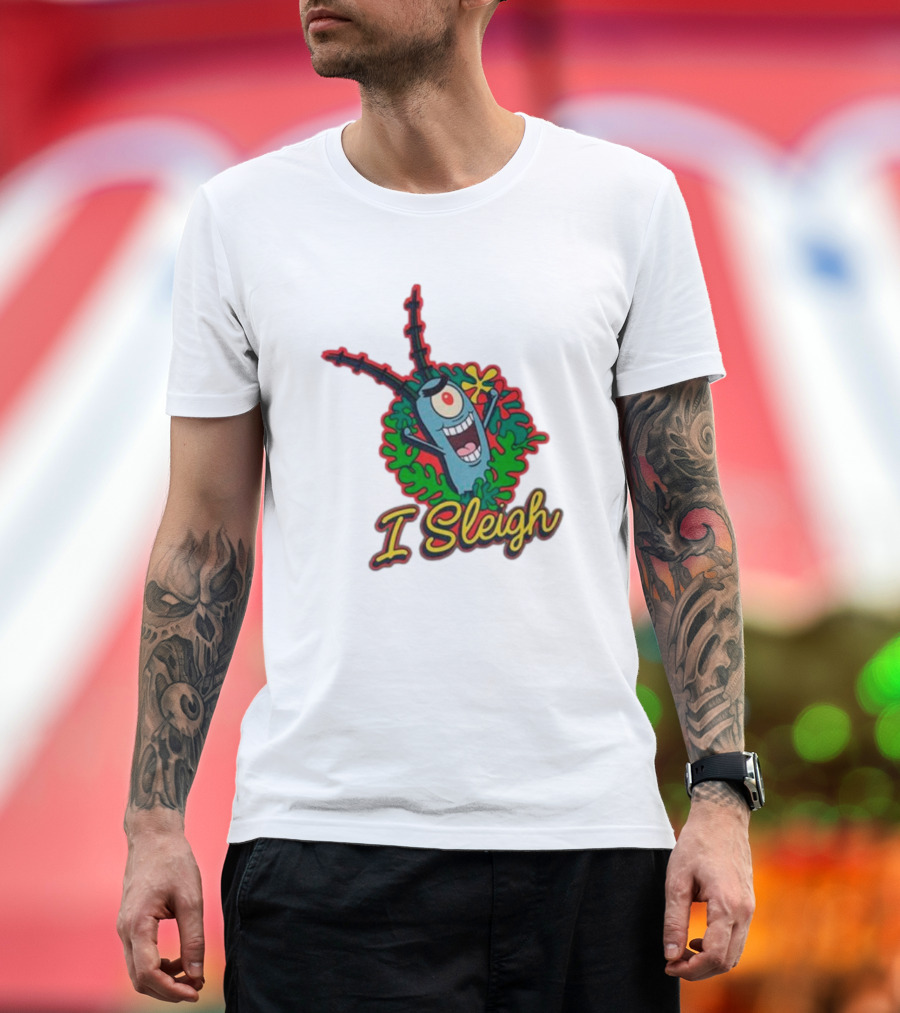 SpongeBob SquarePants Plankton I Sleigh Christmas Holiday Wreath T-Shirt
