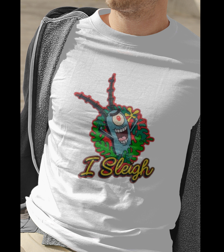 SpongeBob SquarePants Plankton I Sleigh Christmas Holiday Wreath T-Shirt