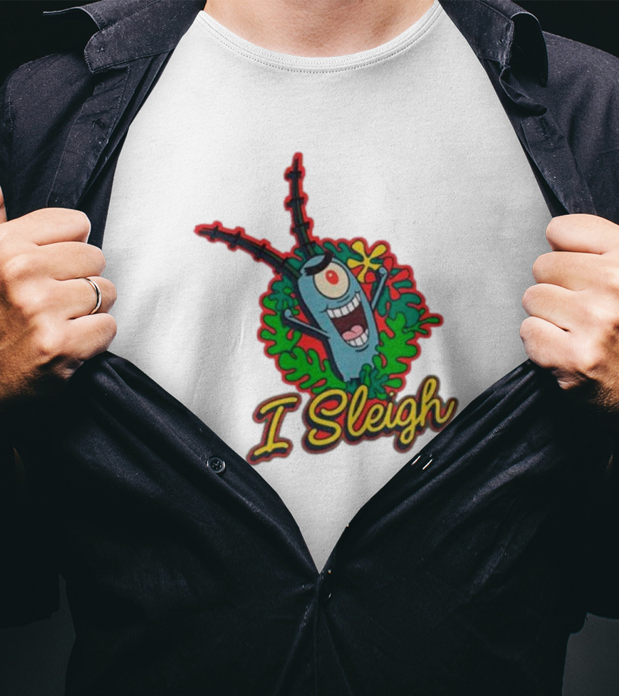 SpongeBob SquarePants Plankton I Sleigh Christmas Holiday Wreath T-Shirt
