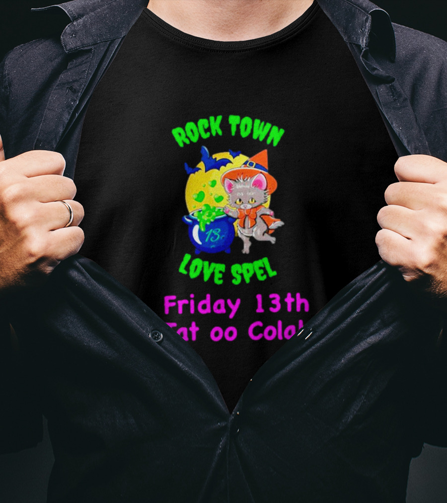 Rock Town Love Spell Friday 13th Tattoo Collab Cat Pumpkin Moon T-Shirt
