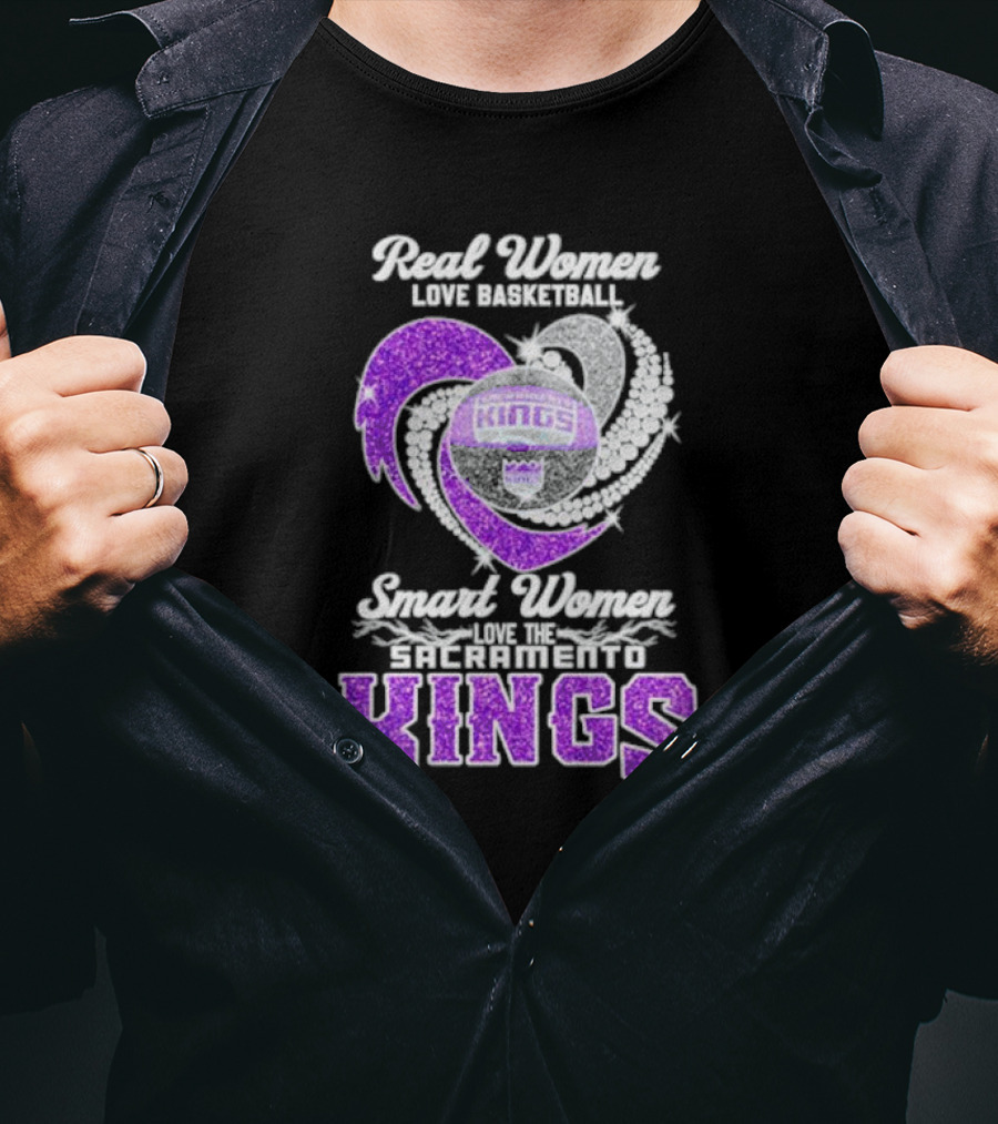 Real Women Love Basketball Smart Women Love The Sacramento Kings Kings Logo Basketball T-Shirt