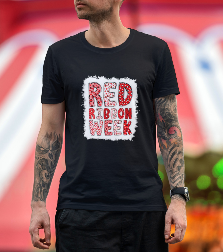 Red Ribbon Week Leopard We Wear Red for Awareness Spotted T-Shirt