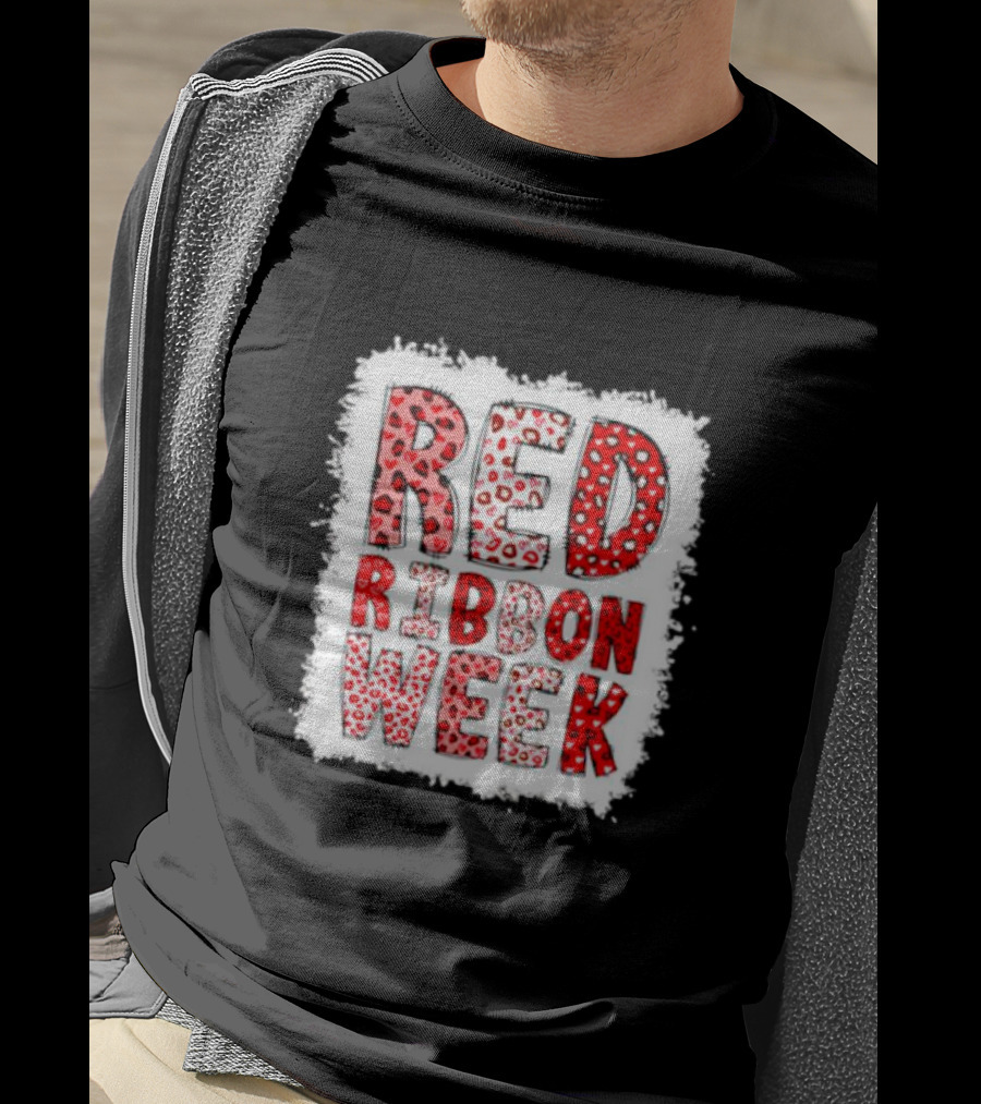Red Ribbon Week Leopard We Wear Red For Awareness Spotted T-Shirt