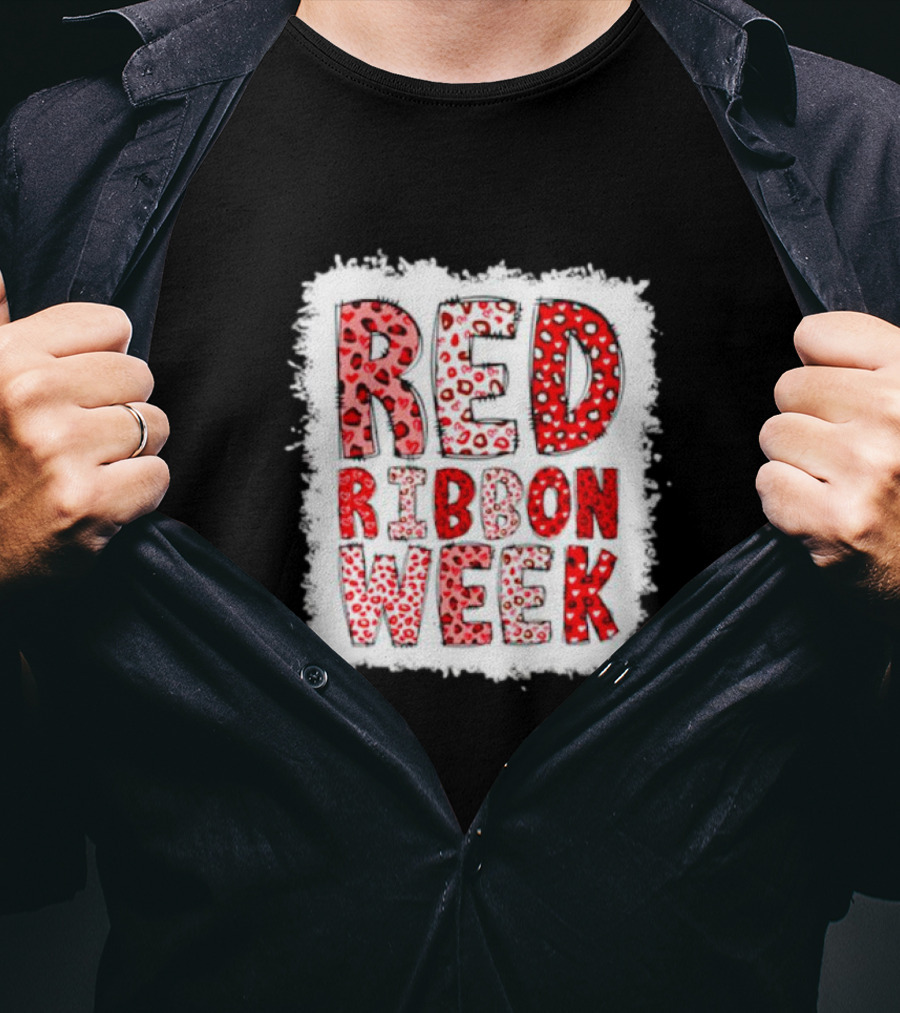 Red Ribbon Week Leopard We Wear Red For Awareness Spotted T-Shirt